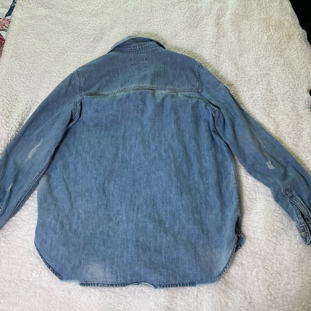 American Eagle Patch Oversized Fit Chambray Butto… - image 8